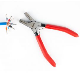 Une pince pour colliers de serrage Ty-Rap® d'ABB, pour colliers de serrage en plastique jusqu'à 4,8 millimètres de large, sur fond blanc.