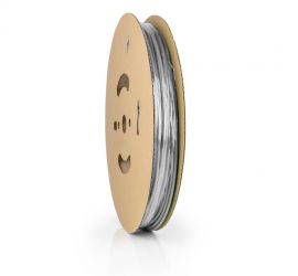 Een lengtestuk grijze dunwandige krimpkous, H-2(3X), van het merk Hongshang, op een witte achtergrond.;Een rol grijze dunwandige krimpkous, H-2(3X), 150 meter, van het merk Hongshang.