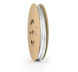 Een lengtestuk witte dunwandige krimpkous, H-2(3X), van het merk Hongshang, op een witte achtergrond.;Een rol witte dunwandige krimpkous, H-2(3X), 50 meter, van het merk Hongshang.