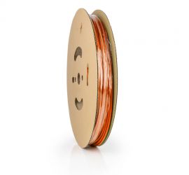 Een lengtestuk rode Middelwandige isolatie krimpkous voor busbars, HBTM, van het merk Hongshang, op een witte achtergrond.;Een rol rode Middelwandige isolatie krimpkous voor busbars, HBTM, 15 meter, van het merk Hongshang.